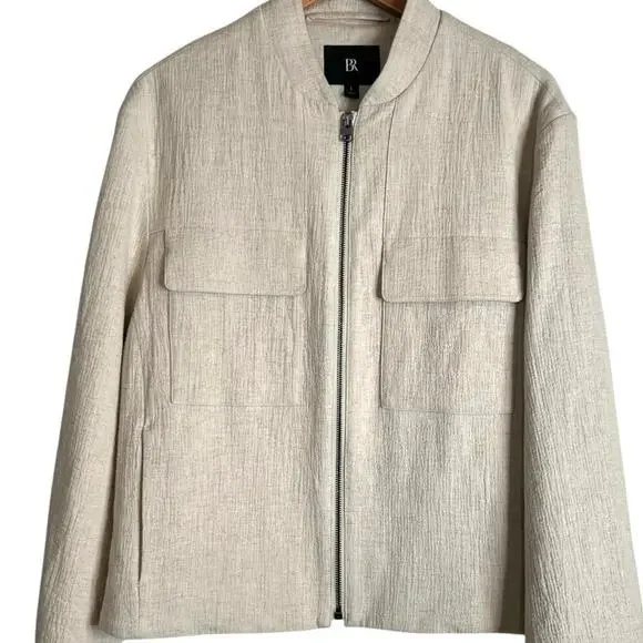 BANANA REPUBLIC Bella Bomber Jacket Cotton Linen Full Front Zip Cream W's Large - Picture 4 of 11